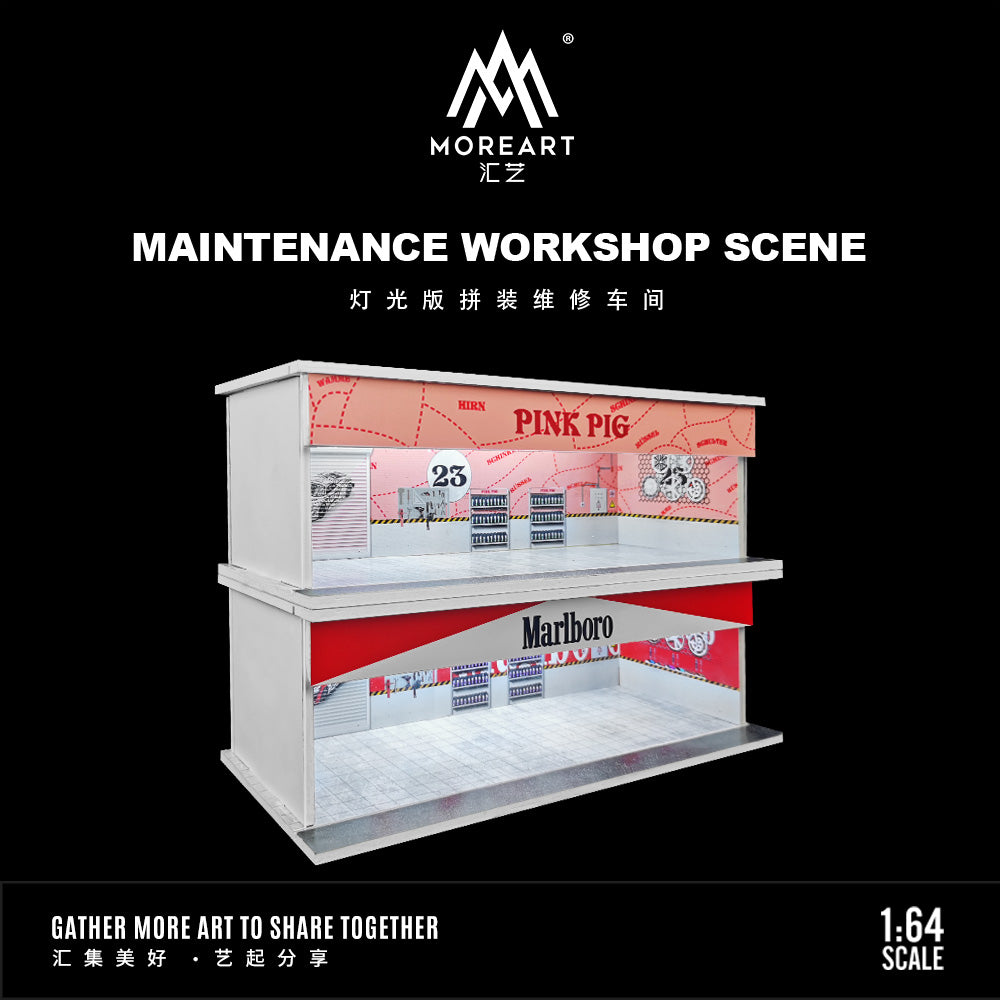 Parqueo Talleres Marlboro y Porsche Pink Pig Diorama - MoreART (BAJO PEDIDO)