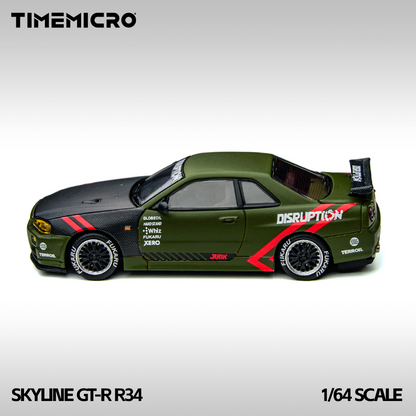 Nissan Skyline R34 Matte Olive Green - Time Micro (POR PEDIDO)