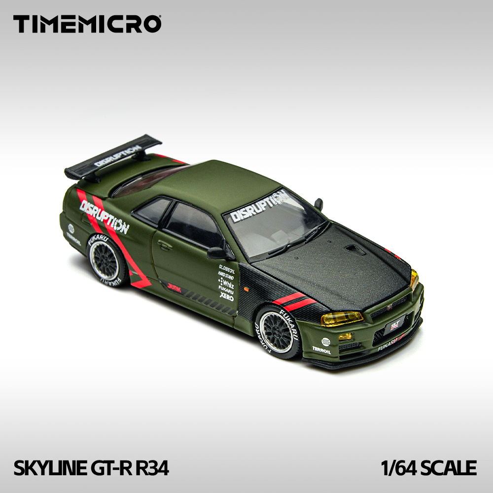 Nissan Skyline R34 Matte Olive Green - Time Micro (POR PEDIDO)