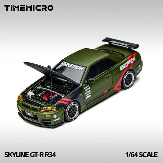 Nissan Skyline R34 Matte Olive Green - Time Micro (POR PEDIDO)