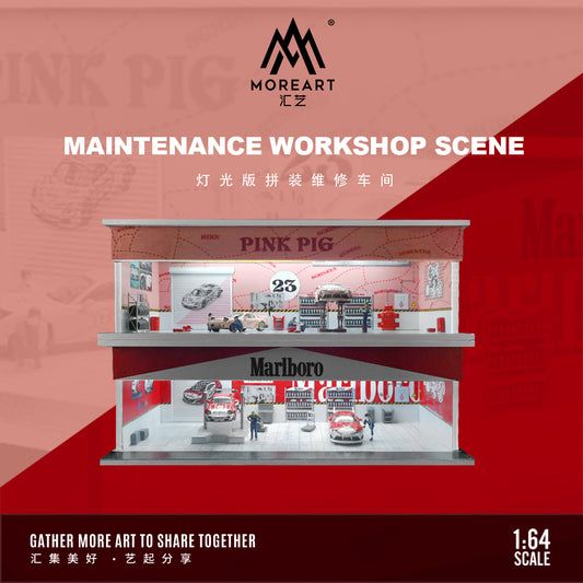 Parqueo Talleres Marlboro y Porsche Pink Pig Diorama - MoreART (BAJO PEDIDO)