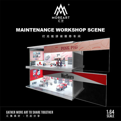Parqueo Talleres Marlboro y Porsche Pink Pig Diorama - MoreART (BAJO PEDIDO)