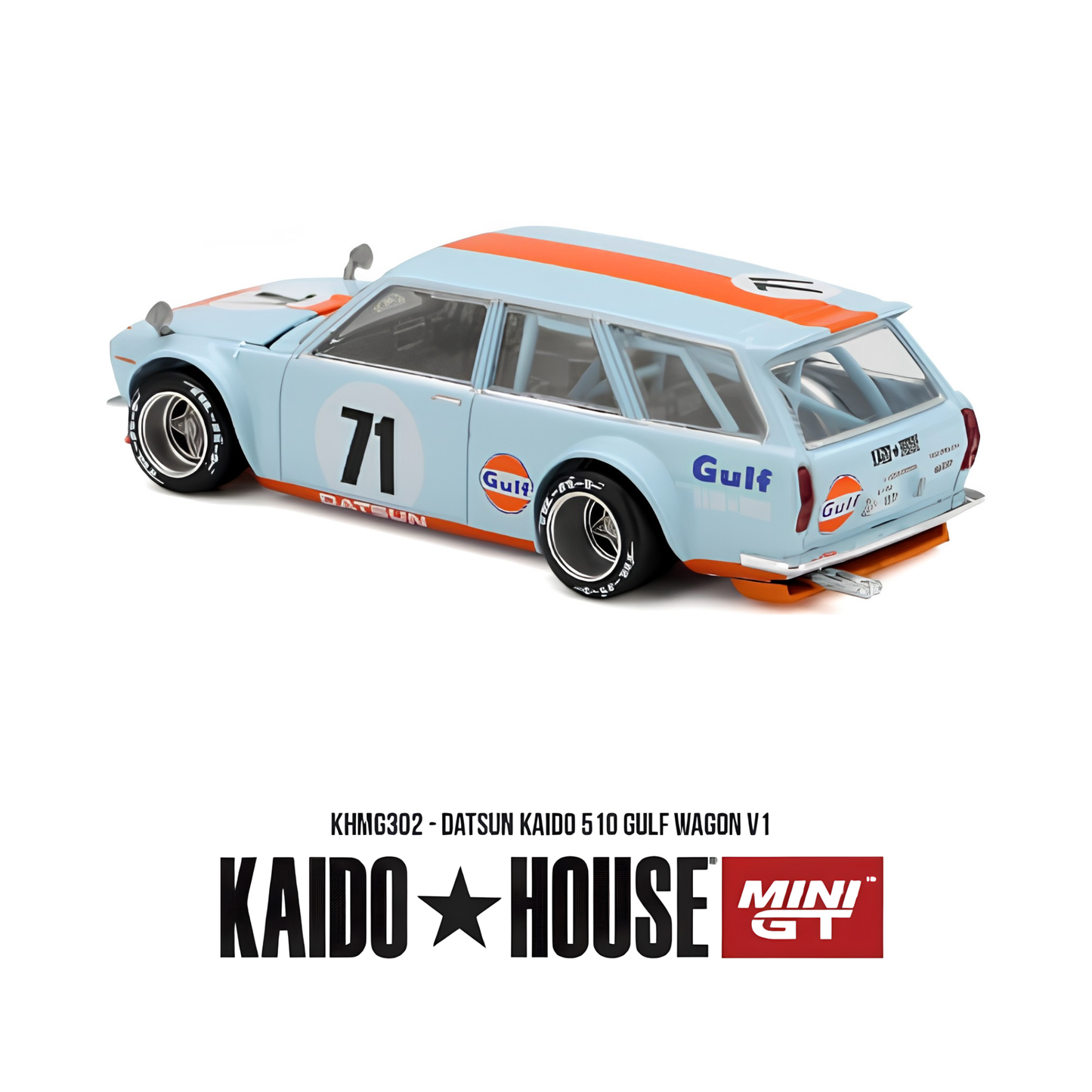 Datsun Kaido 5 10 Gulf Wagon V1 - Mini GT x Kaido Works (PRE ORDEN)