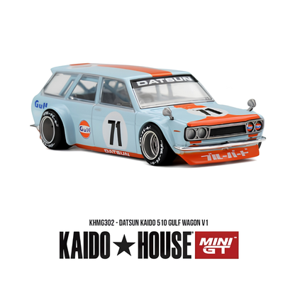 Datsun Kaido 5 10 Gulf Wagon V1 - Mini GT x Kaido Works (PRE ORDEN)
