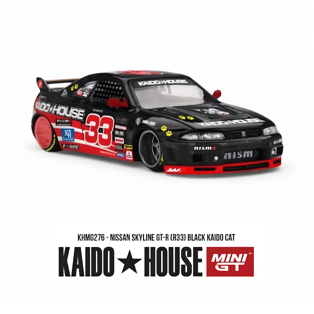 Nissan Skyline GT-R (R33) - Black Kaido Cat - Mini GT x Kaido House (PRE ORDEN)