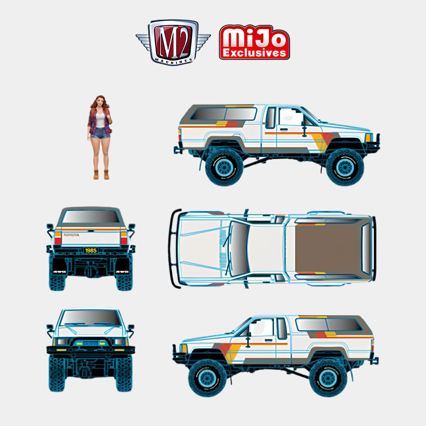 Toyota Truck 4×4 with Camper Shell with Female Camper Figure – Mijo Exclusives (PRE ORDEN)